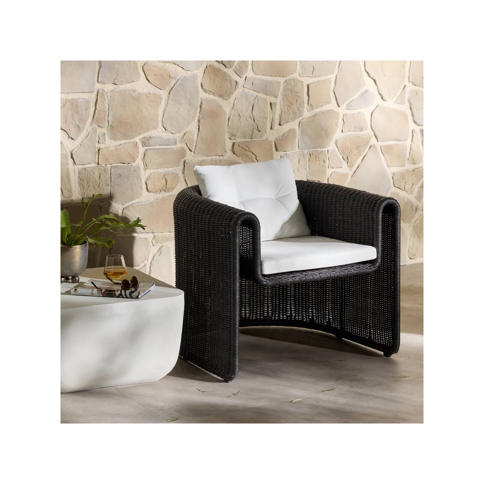 Mahi Wicker Outdoor Lounge Chair, Black