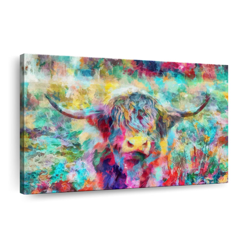 " Colourful Highland Cow ", 32" H x 48" W x 1.25" D