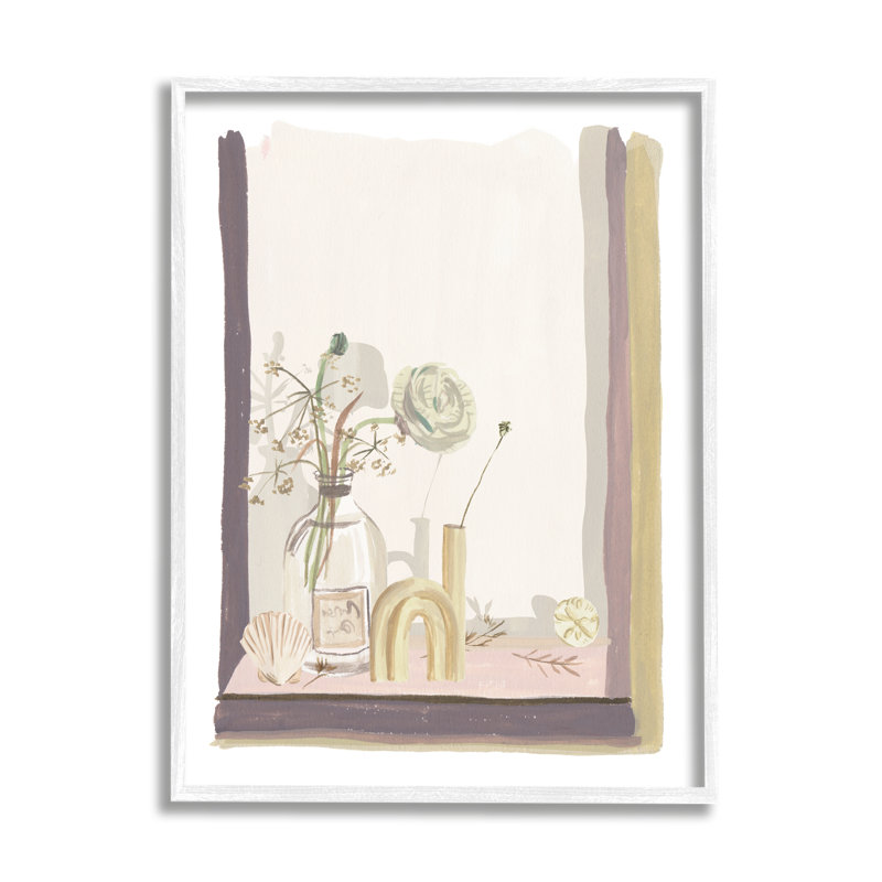 Rebord de fenêtre nautique, nature morte, roses, coquillages par Melissa Wang, Giclée encadrée blanc bord de mer