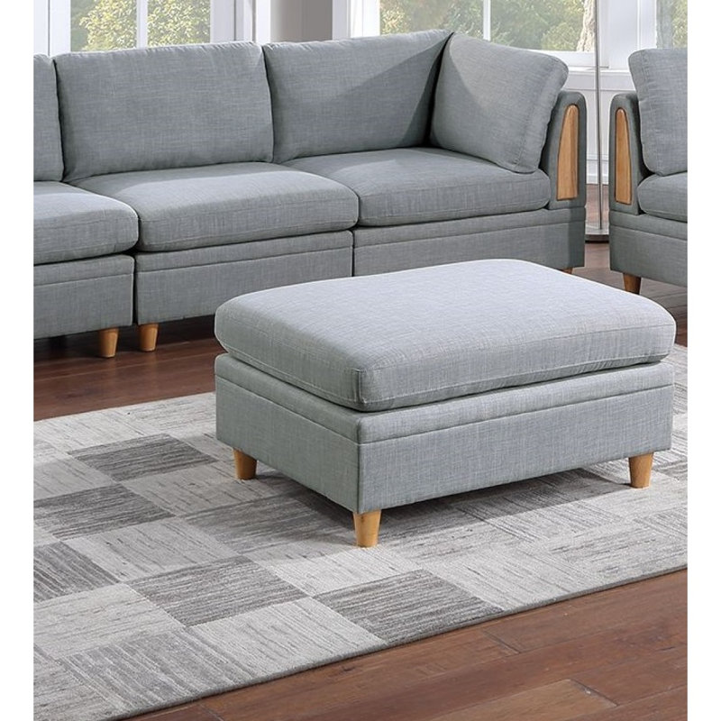 Living Room Furniture Ottoman Light Grey Dorris Culbreth 1Pc Cushion Ottomans Wooden Legs, Light Gray