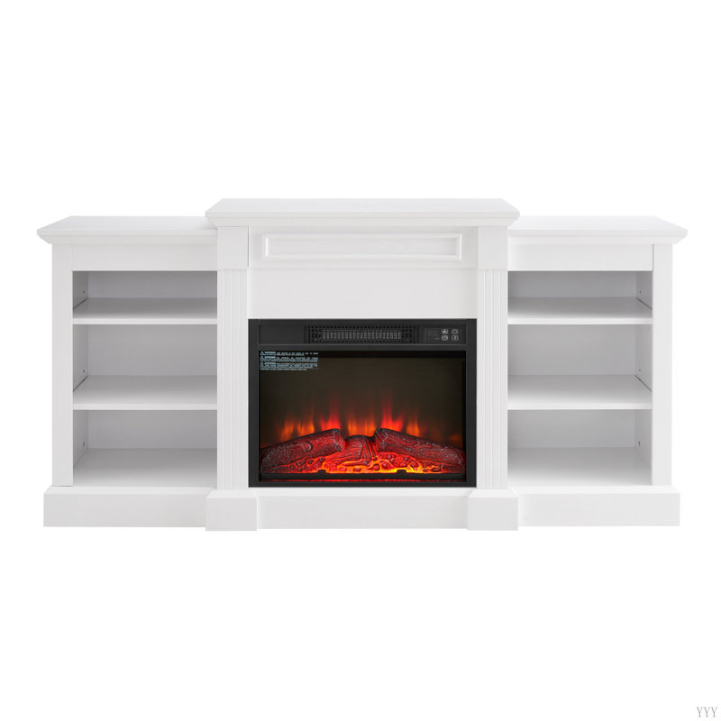 Console multimédia avec grande armoire de rangement, avec foyer encastré de 23 po, pour téléviseur de 70 po ou moins, meuble télé multimédia moderne, l 65,75 po x P 17 po x H 32,48 po