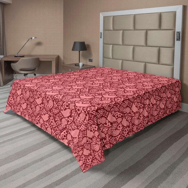 Drap plat moderne de style bohème Ambesonne, Full Flat Sheet, Rose pastel / motif à pois marron pâle
