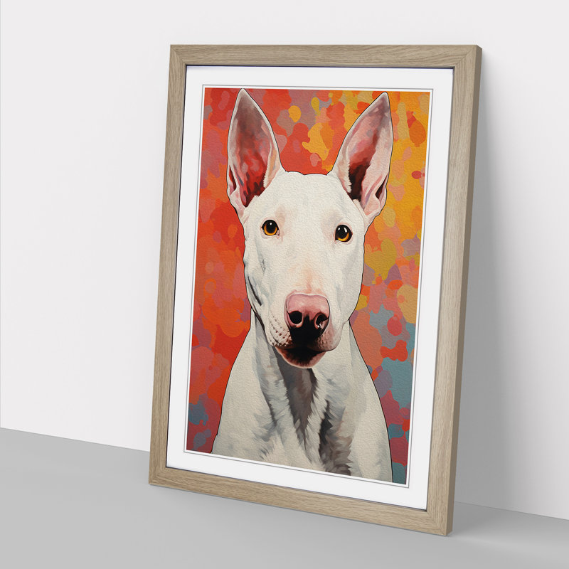 English Bull Terrier Hard Edge No.2 - Single Picture Frame Print on Wood, Oak, 64cm H x 46cm W x 2cm D