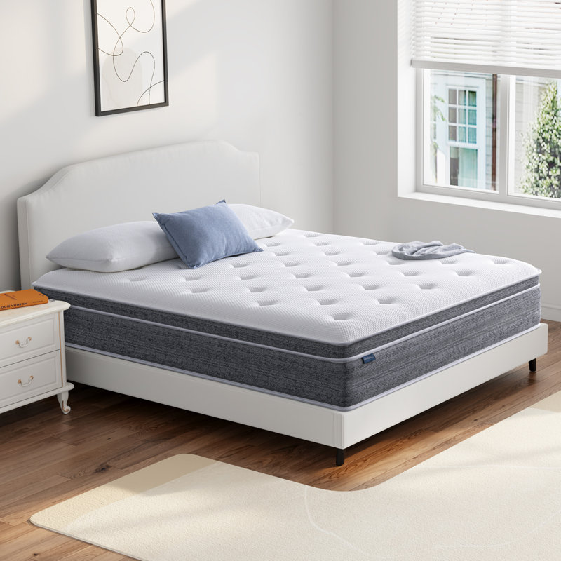 Matelas à ressorts ensachés Alwyn Home Waterloo, couleur claire, moyen, matelas dans une boîte, 12", Grand lit court