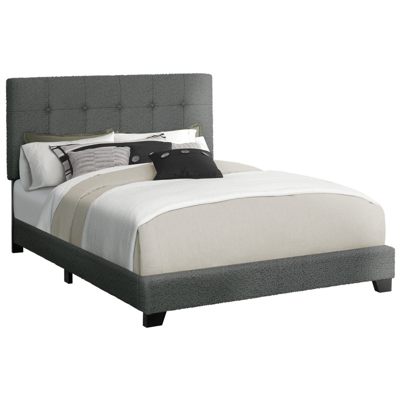 Lit, chambre à coucher, cadre seulement, tapissier, transitionnel, Grand, Gris