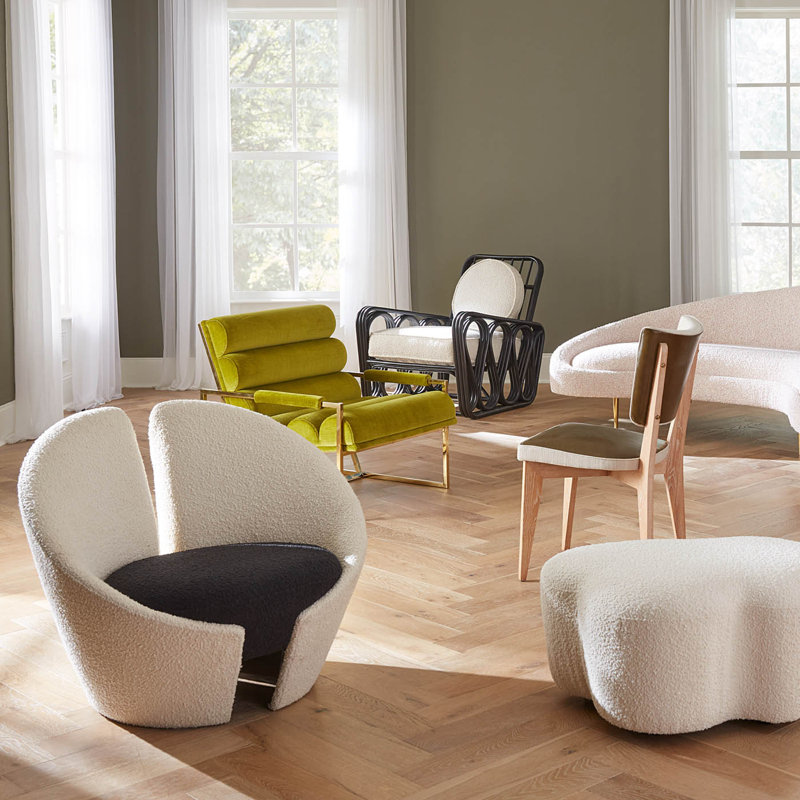 Marais Boucle Lounge Chair, Ivory/Ebony Boucle