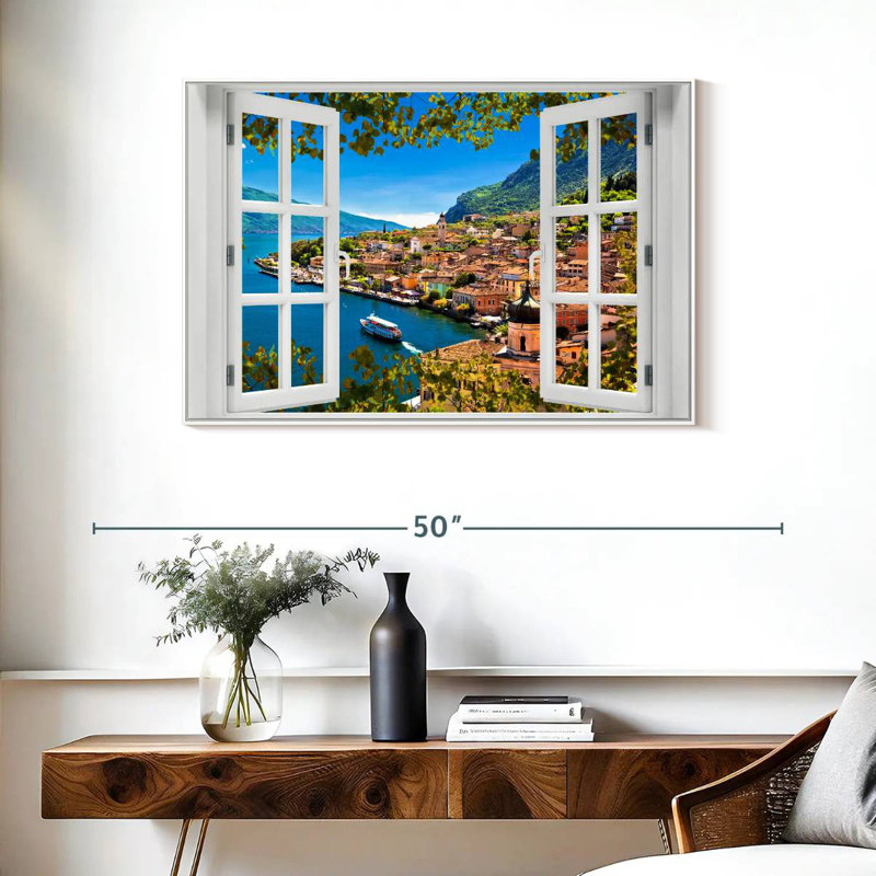 Fenêtre sur Limone Sul Garda, Cadre flottant blanc, 37 po x 25 po