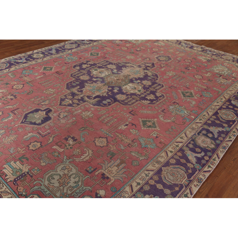 Tapis rose à motif géométrique traditionnel 9 x 13