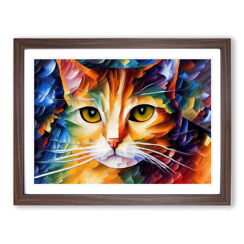 Cat Painting Vol.1 Abstract - Framed Print, 34cm H x 46cm W x 2cm D, Walnut