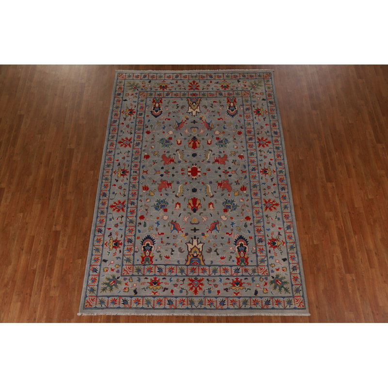 Tapis gris fait à la main Kazak 7 x 10