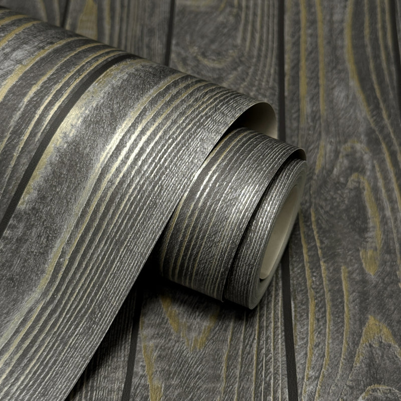 Metallic Wood  Luxury Wallpaper, Black