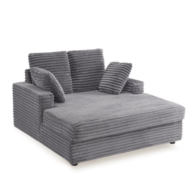 54 Inches Wide Corduroy Upholstered Chaise Lounge Indoor, Dark Grey