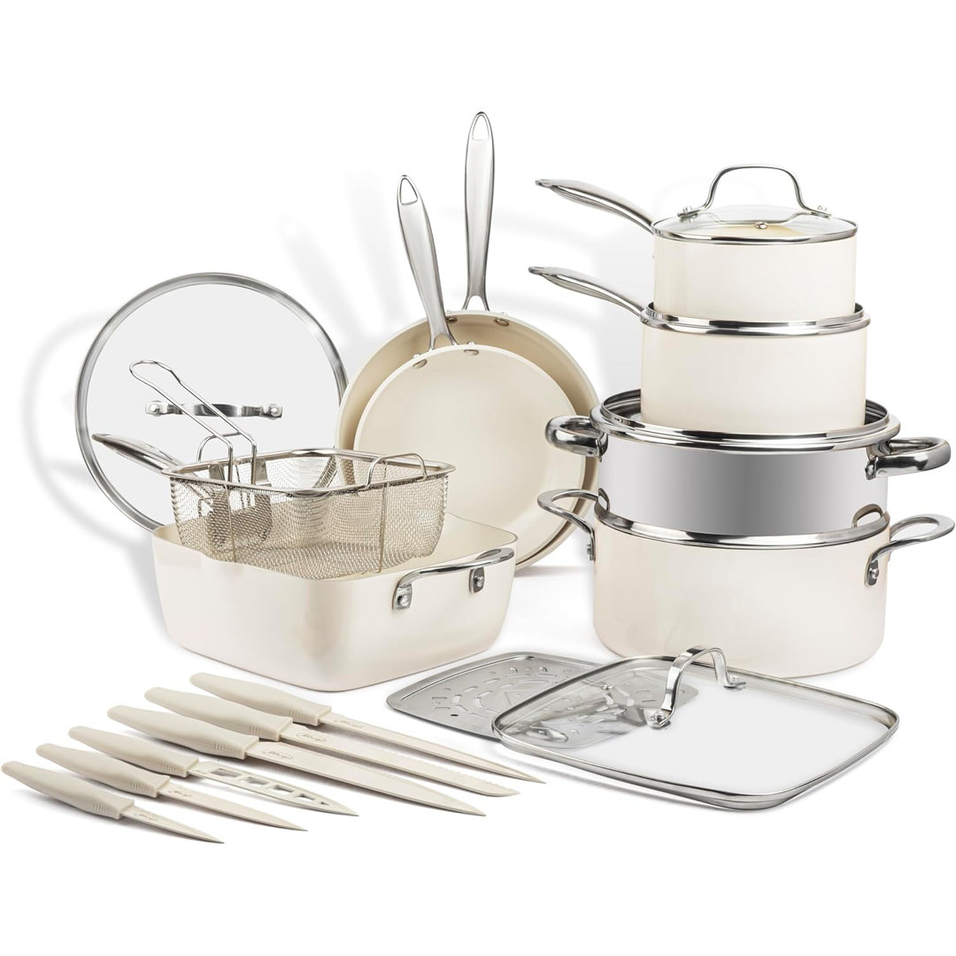 Gotham Steel Naturals 20 Pc Nonstick Cookware Set with Knife Set Gotham Steel