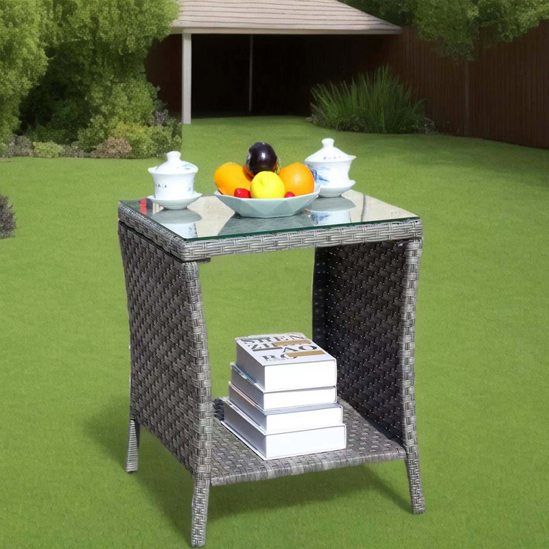 Table basse d'extérieur 1 table basse avec verre trempé transparent, Gris