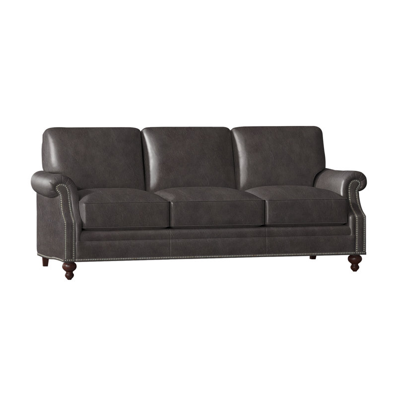 West Sofa, Pewter, Mahogany, Rio Mineral Genuine Leather