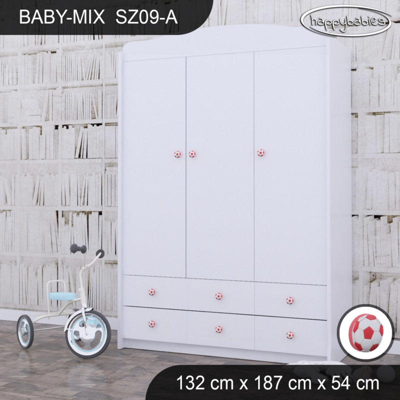 Baby 3 Door Wardrobe, Red/White