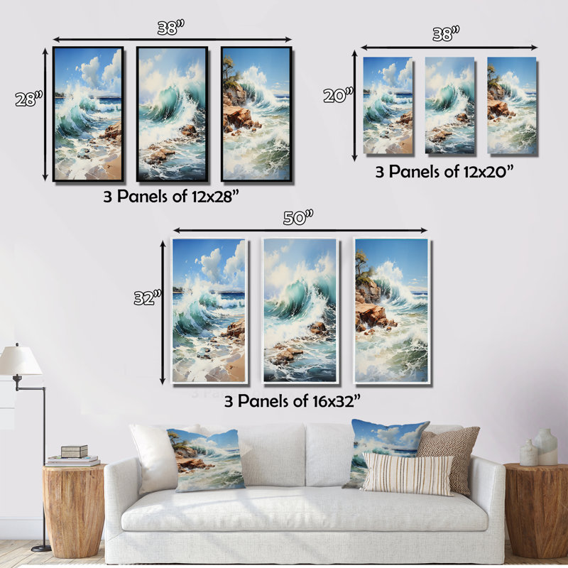 Beach Photo Coastal Symphony - Ensemble de 3 pièces d'art nautique et de plage, Toile tendue, H 20 po x l 36 po