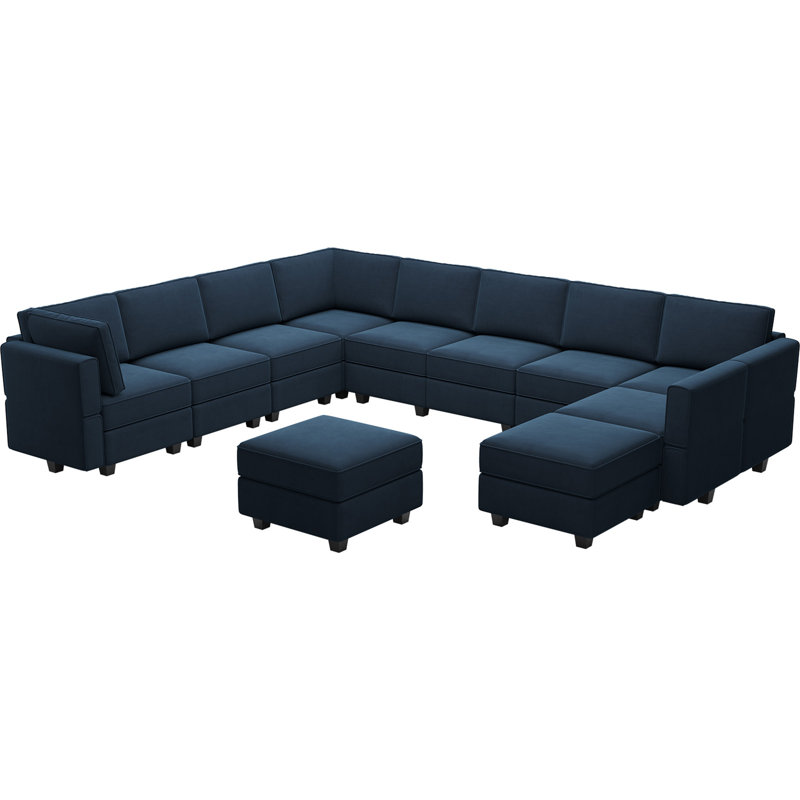 Wylodene 143" W Velvet Modular Sectional Sofa, Navy Blue Velvet