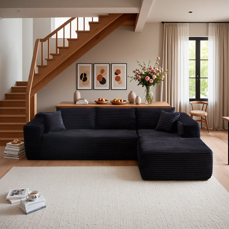 Canapé modulaire rembourré Boneless, Velours côtelé beige, Orienté à droite