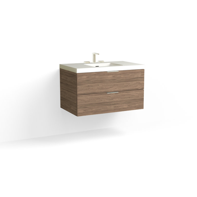 Avila 36" W Wall Mounted Single Bathroom Vanity, Matte White/Single, Nimbus, Satin Brass
