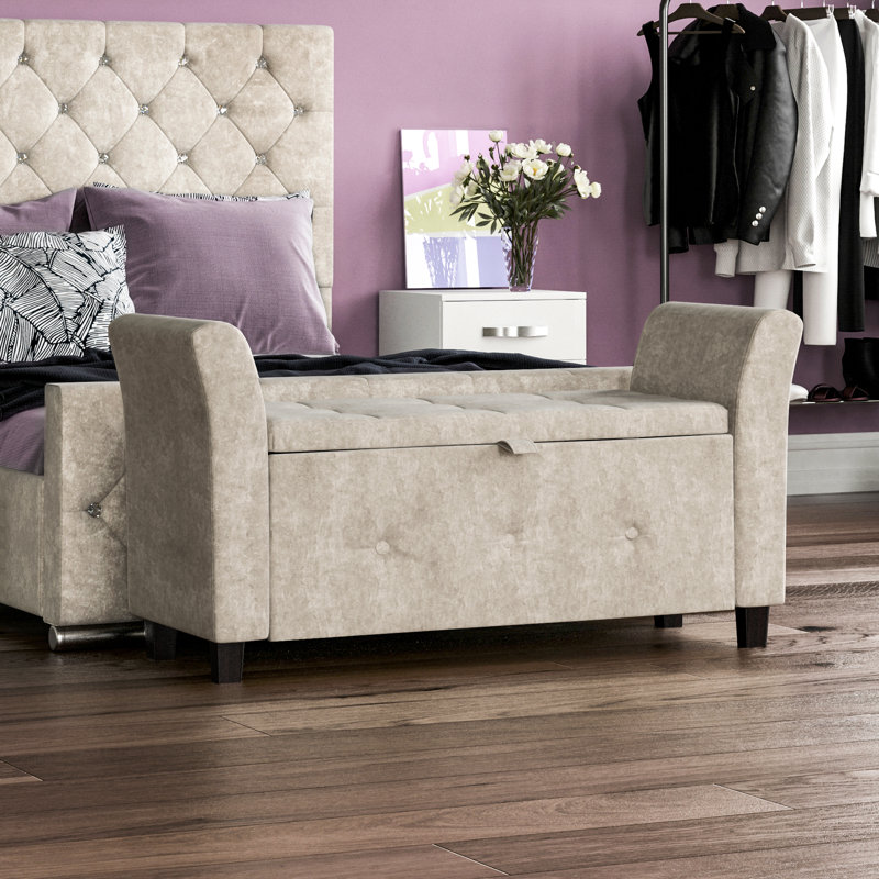 Charlotte Upholstered Storage Ottoman, Toy Storage, Stool, Seat, UKFR Certified, Champagne