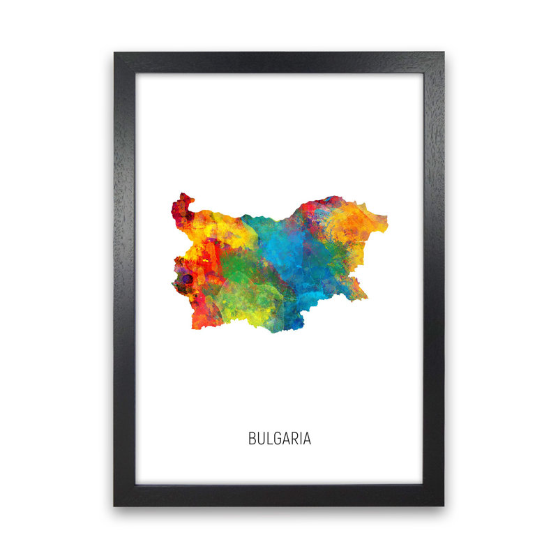 Bulgaria Watercolour Map by Michael Tompsett - Print, Black Framed, 34cm H x 25cm W x 3cm D