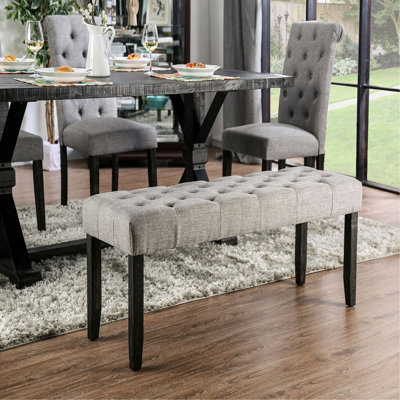 Classic 1PC BENCH Button Tufted Linen Like Fabric Solid wood Chair Upholstered Seat Breakfast Rustic Dining Room Furniture