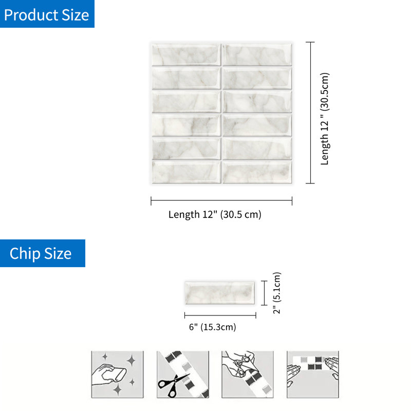 Carrelage mosaïque auto-adhésif en vinyle 12 po x 12 po pour dosseret de cuisine, 10 feuilles