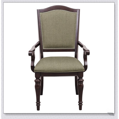 Dark Cherry Finish Armchairs Set of 2 with Upholstered Seat and Back, Nailhead Trim, and Wooden Frame