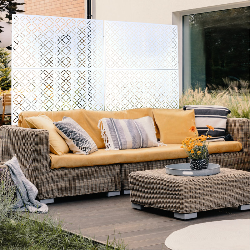 Paravent en métal 76 po H48 po - autoportant pour patio, jardin, terrasse blanc Ps107, Blanc