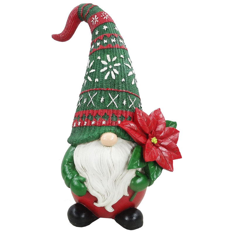 Statue de gnome de Noël verte de la société Corporation avec fleur