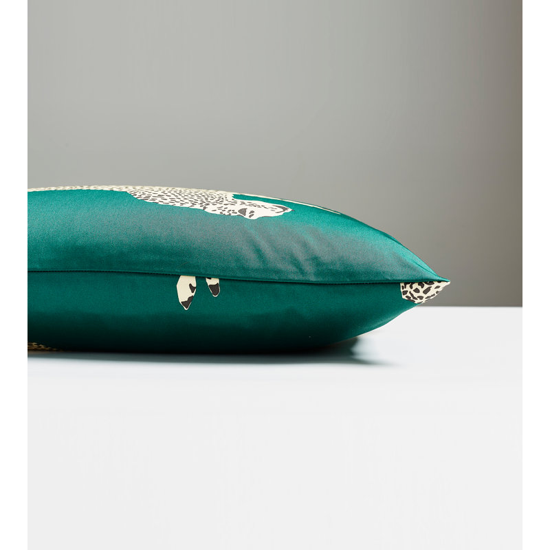 Leaping Cheetah Sahara Appliqued Cotton Throw Pillow, Evergreen
