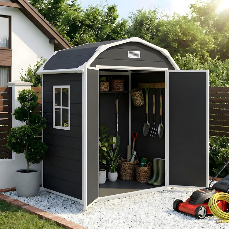 Remise de rangement robuste en résine 6 po x 4,5 pi avec plancher, fenêtre, ventilation, porte verrouillable pour équipement de jardin