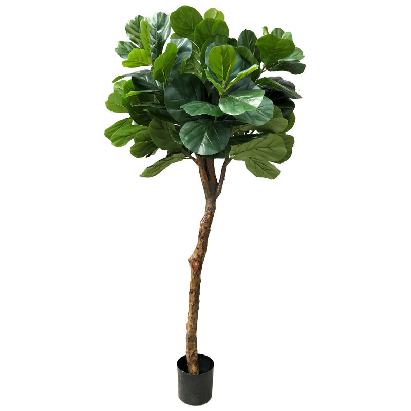 72'' Faux Fiddle Leaf Fig Tree in Pot, Black