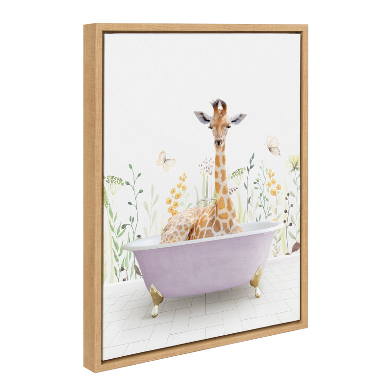 Sylvie Giraffe In Spring Bath Framed Canvas by Amy Peterson Art Studio 18x24, Natural