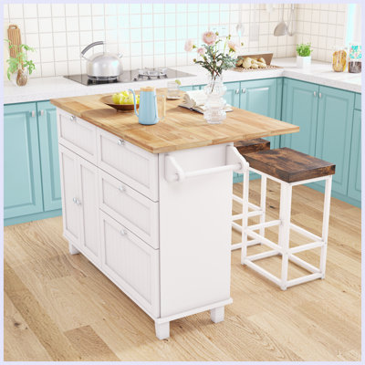 Solid Wood Top Kitchen Island Set