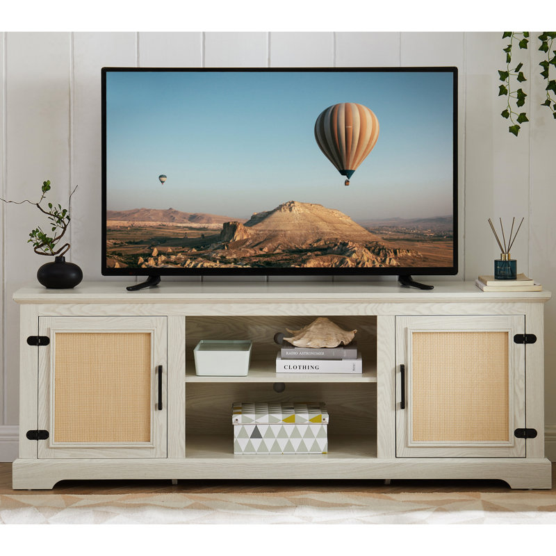 Meuble télé blanc avec portes, 2 étagères, compatible avec les téléviseurs de 70 pouces, 165 cm (l) x 39 cm (p) x 62 cm (h), style table, design, étagères et placards à portes, pour téléviseurs