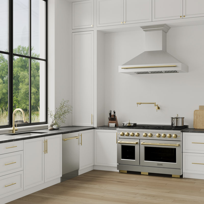 48" Stainless Steel Dual Fuel Range with Polished Gold Accents