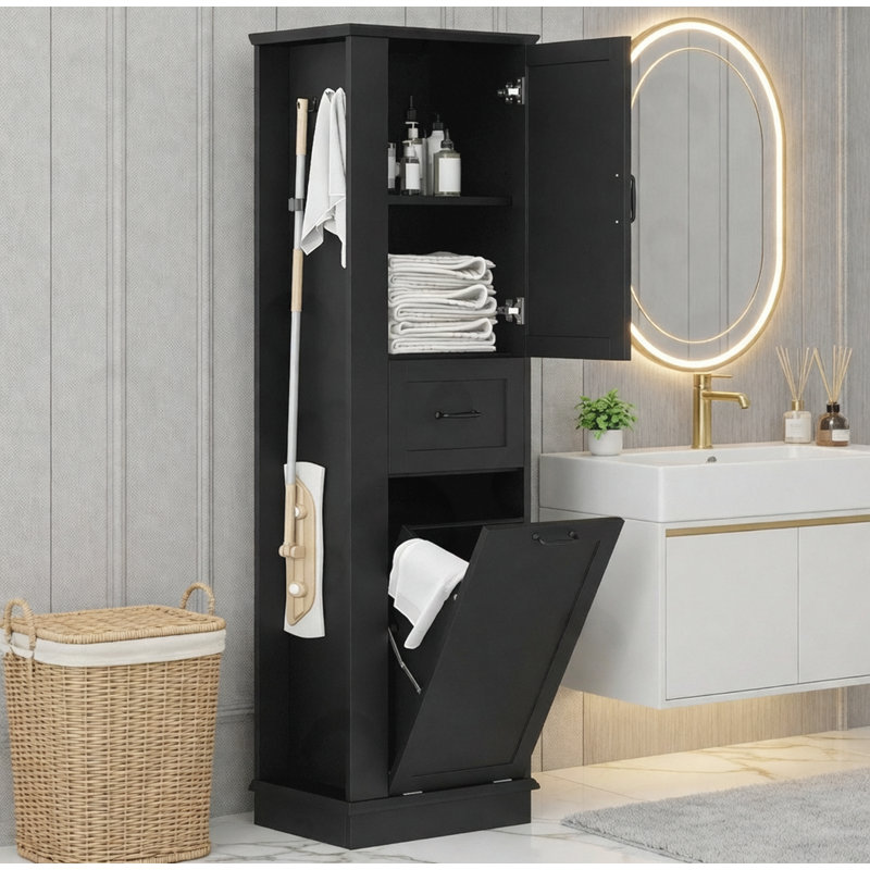 Tall Storage Cabinet with Adjustable Shelves, Black