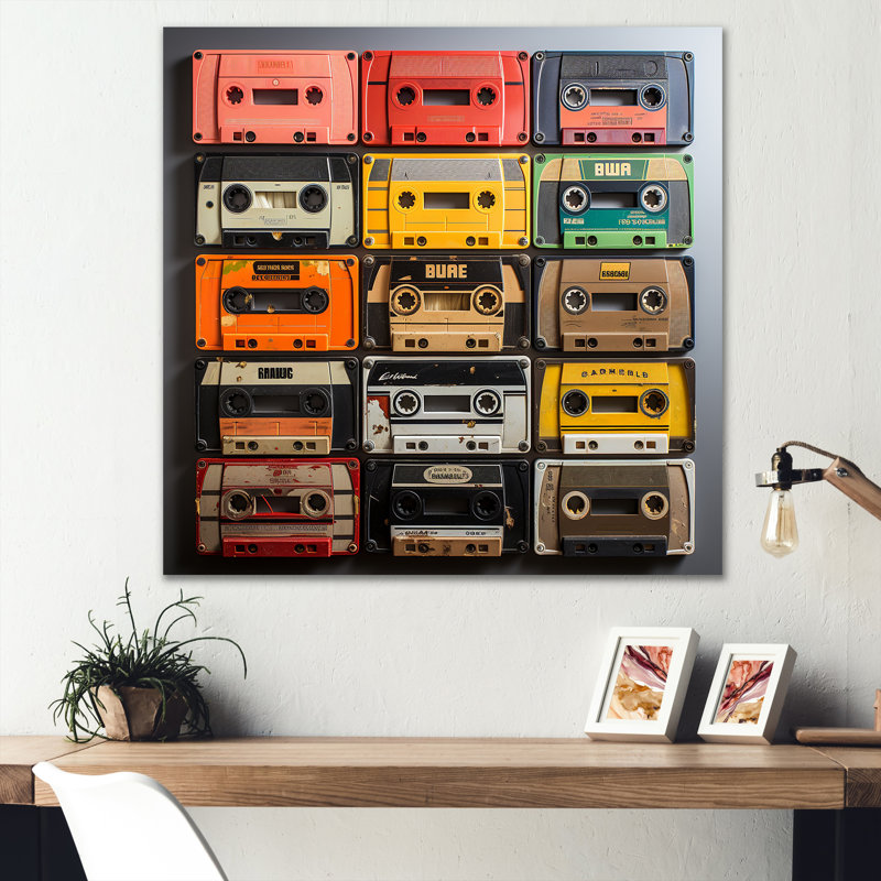 Art mural rétro Cassette Collages IV - Cassette, Toile tendue, H 36 po x l 36 po x P 1,5 po