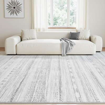 5 x 7 tapis pour le salon Tapis lavable à la machine Tapis d'intérieur marocain neutre Boho Tapis ultra doux pour chambre à coucher, salle à manger, bureau, gris