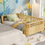 Lit plateforme simple en bois pour enfants, lit simple en bois à profil bas avec rails pour filles et garçons, naturel-1219481995-1219481994