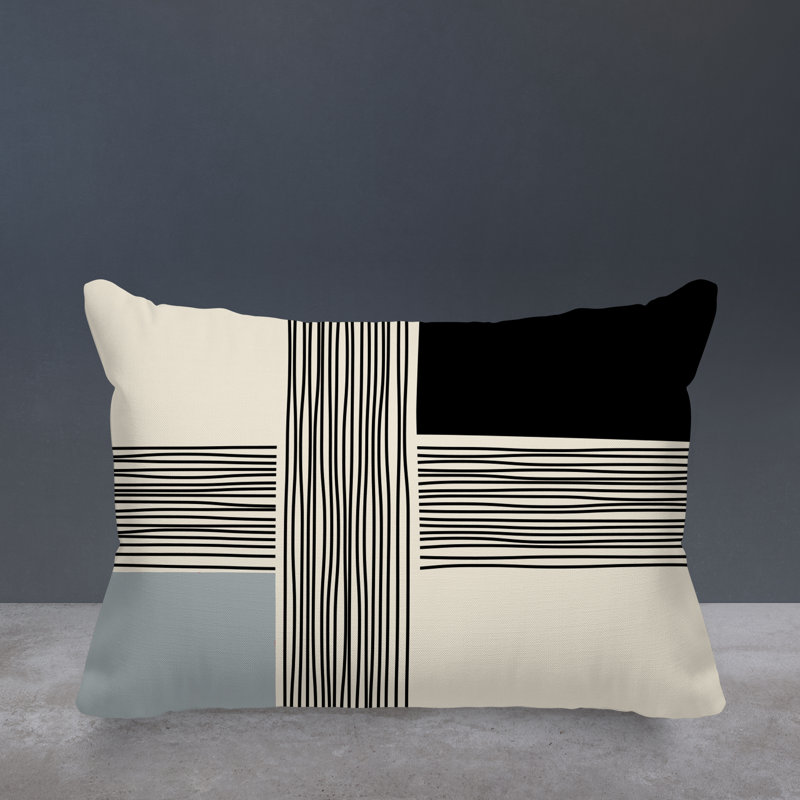 Housse et insert de coussin rectangulaire intérieur / extérieur en polyester filé Cassie, Gris, H 14 po x l 20 po