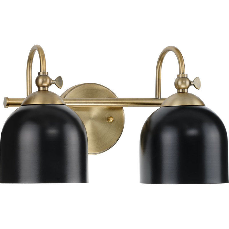 Éclairage pour salle de bain 2 lumières à abat-jour en métal Anitra, Laiton rétro / noir