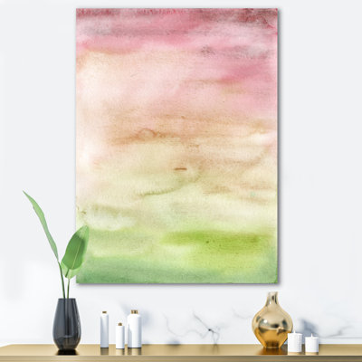 Abstrait coucher de soleil avec rose beige et vert - peinture sur toile tendue