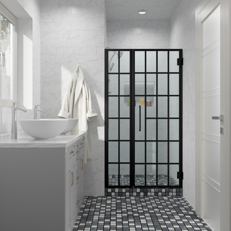 Porte de douche pivotante en verre trempé transparent l 34 po x H 72 po