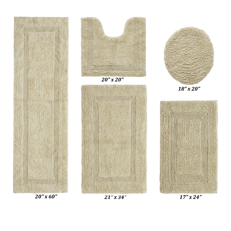 Lux Premium 2370 GSM 100% Cotton 5 Piece Bath Rug Sets, Machine Washable, Super Absorbent & Tufted Weave Reversible Bath Mat for Bathroom, Shower, and Tub, Oeko-Tex Certified Bathroom Rugs, Sand