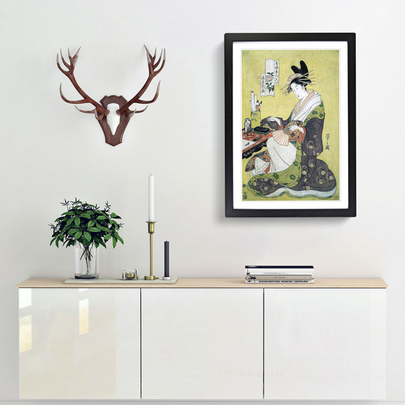 The Courtesan Hanaogi by Chobunsai Eishi - Picture Frame Painting Print, 36cm H x 27cm W x 2cm D, Black Framed