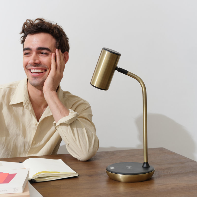 Ezra Antique Brass Adjustable LED Desk Lamp with Wireless Charging Pad