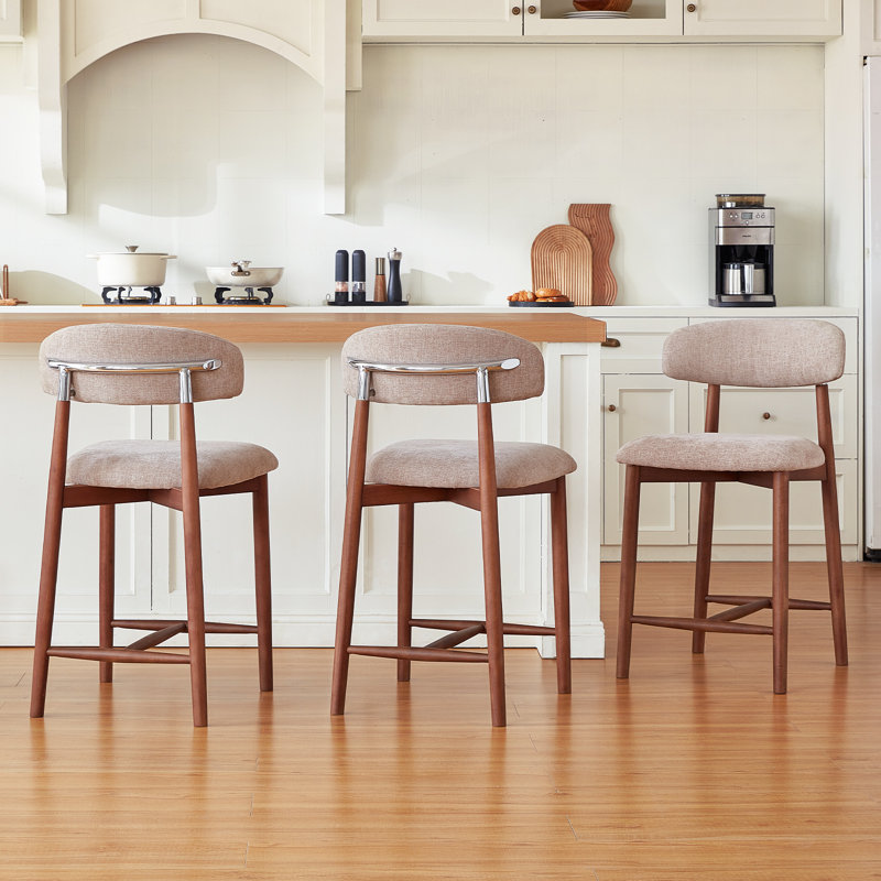 Ensemble de tabourets de bar en bois massif de 3,25 po de couleur kaki de hauteur comptoir, fabriqué en bois massif et en tissu, idéal pour les îlots de cuisine et les bars à domicile